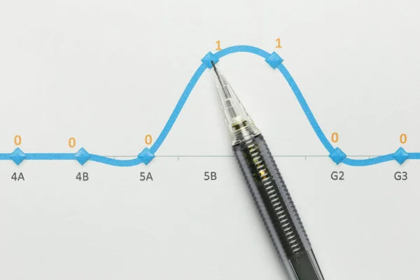 Svart penna placeras på rutat papper business. — Stockfoto