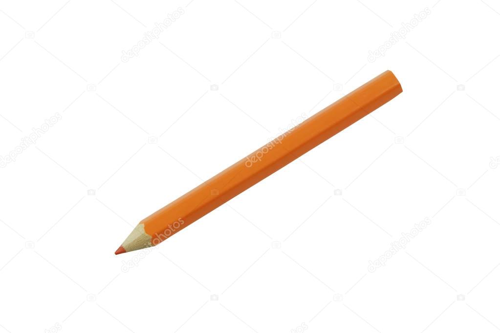 Wooden orange crayon or Color pencil isolated on white backgroun