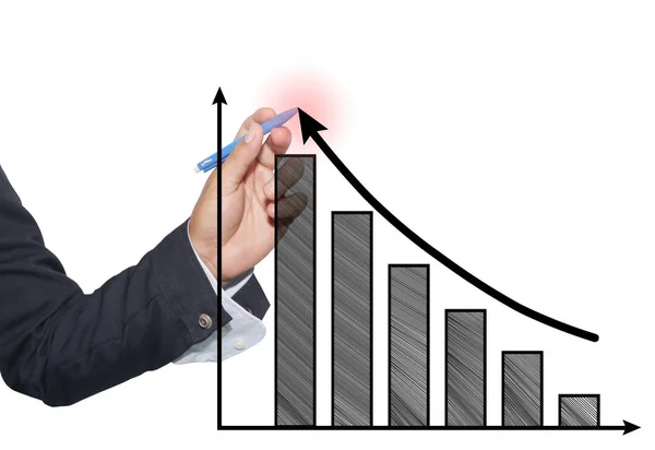 Rukou podnikatel používat modré pero bod horní graf a černý ar — Stock fotografie
