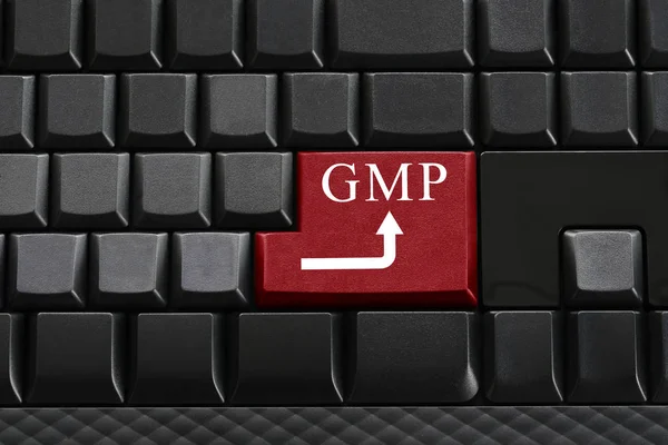 Knappsatsen på svart tangentbord och har text Gmp på enter-knappen. — Stockfoto