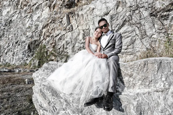 Couples Asiatiques Pré Mariage Photographie Dans Région Falaise Attractions Touristiques — Photo