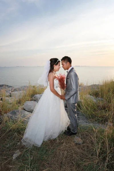 Ασίας Αγάπη Ζευγάρια Στην Προ Φωτογραφία Γάμου Τοποθεσία Σιτσάνγκ Αξιοθέατα — Φωτογραφία Αρχείου