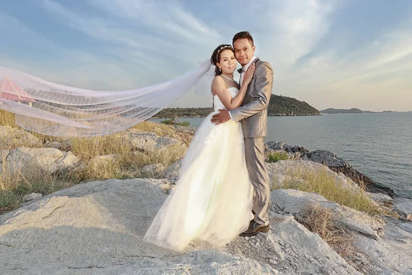 Couples Amour Asiatiques Photographie Pré Mariage Emplacement Île Sichang Attractions — Photo