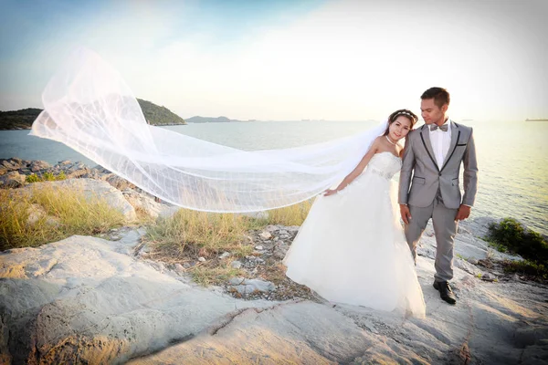 Asiático Amor Parejas Pre Boda Fotografía Ubicación Sichang Island Atracciones — Foto de Stock