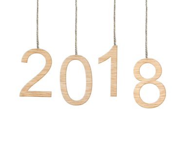 İki bin ve on sekiz ahşap metin kahverengi ip asılı