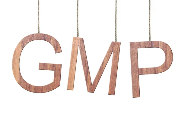 Trä Gmp text av Good Manufacturing Practice hänger på att ro — Stockfoto