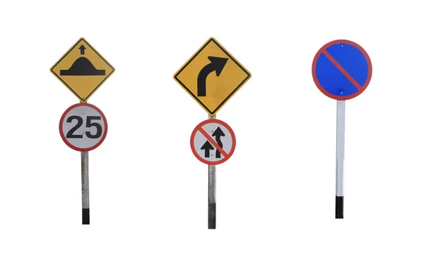 Trafik işaretleri beyaz arka plan üzerinde izole koleksiyonları. — Stok fotoğraf