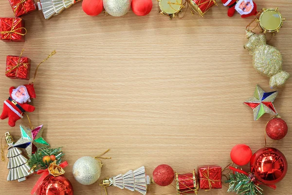 Brown wood and New Year decoration equipment. — Stock Photo, Image