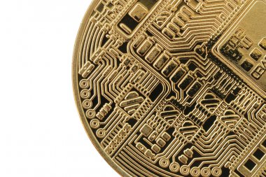 Beyaz arka plan üzerinde izole altın madalya Bitcoin para birimi.