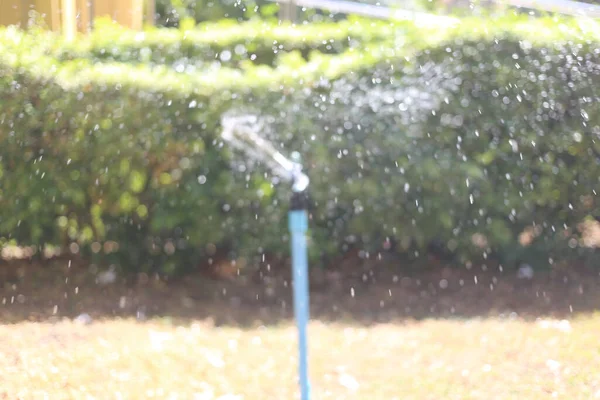 Blur Springer loopt van water verspreid in de tuin. — Stockfoto
