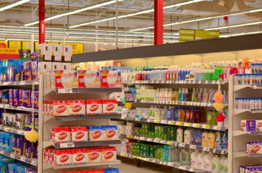 Toronto, Canada, 2019. modern grocery outlet. Products displayed here are the epitome of visual merchandising, shelf placement