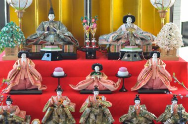 close up view of traditional Japanese dolls