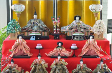 close up view of traditional Japanese dolls