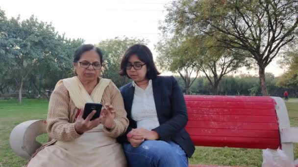 Video Životním Stylu Mladé Indické Ženy Sedící Svou Tchýní Parku — Stock video