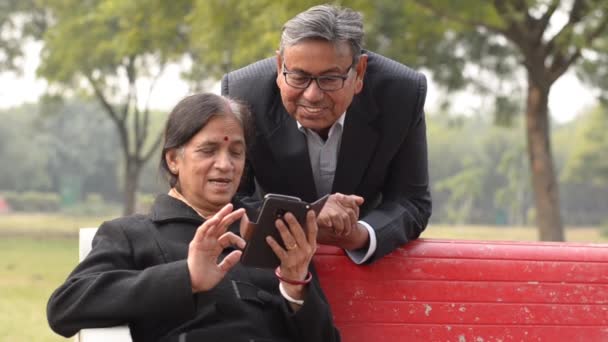 Glad Ser Pensionerad Senior Smart Indisk Man Och Kvinna Par — Stockvideo