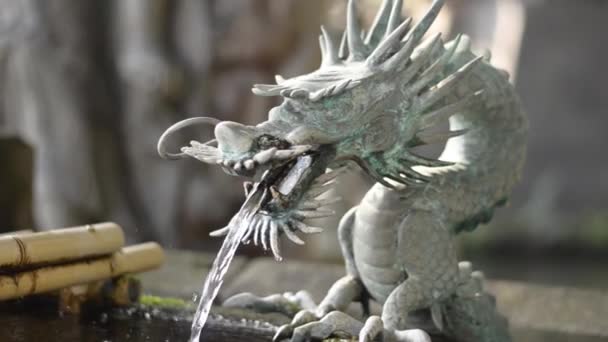 Statue Des Drachen Der Das Wasser Sensoji Tempel Versprüht Tokyo — Stockvideo