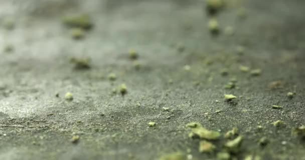 Cannabis buds falling on grey background — 图库视频影像