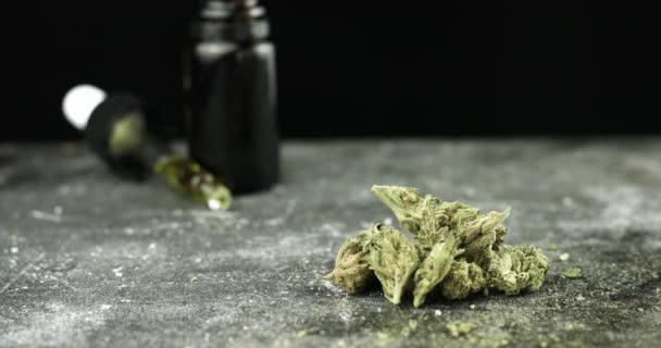 Olio di canapa CBD e germogli di cannabis — Video Stock