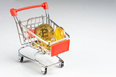 Bitcoin paralar alışveriş arabasında