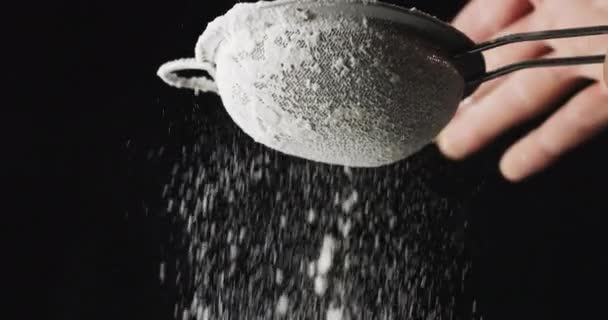 White flour or sugar and sieve — Stockvideo