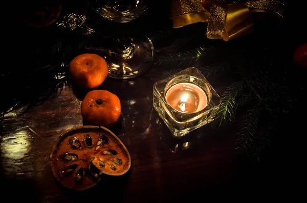 Mesa Para Una Cena Romántica Navidad —  Fotos de Stock