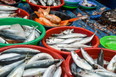 Pazarda taze deniz ürünleri