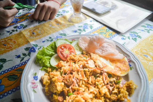 Nasi Goreng Fred Rice Popular Alimento Indonésio Malaio Cingapuriano — Fotografia de Stock