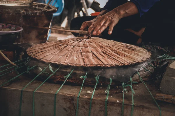 Banh Trang Tradicional Fabricação Papel Arroz Nhon Hoa Aldeia Papel — Fotografia de Stock