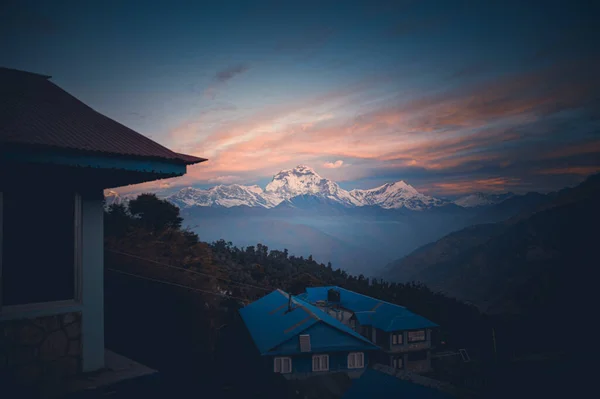 Vista Cordilheira Annapurna Poon Hill Ghorepani Pokhara Nepal Durante Caminhada — Fotografia de Stock