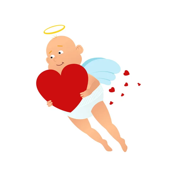 Dibujos animados Cupido volando con corazón — Vector de stock