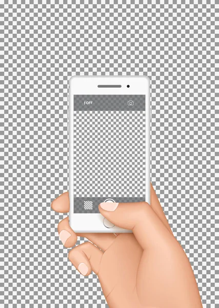手がスマート フォンを保持し、写真を取る — ストックベクタ
