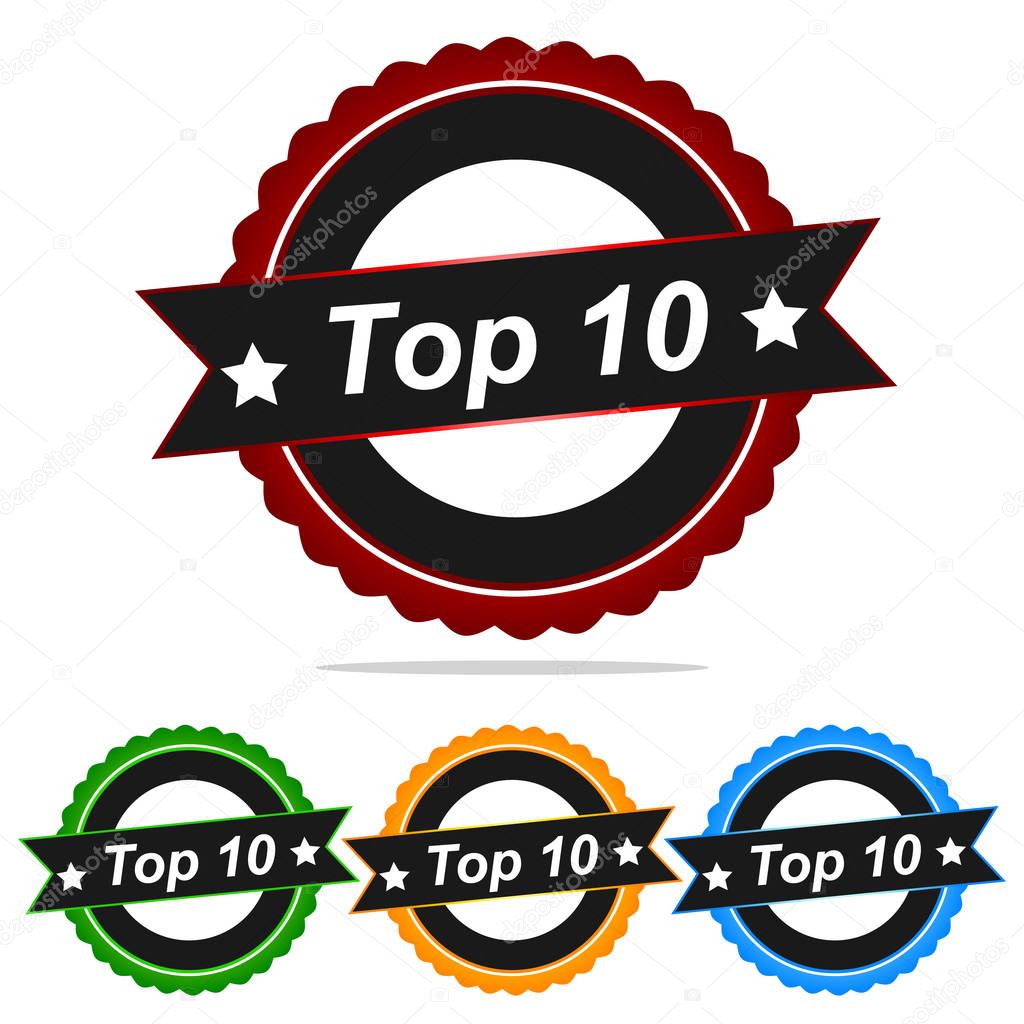 Stamp, banner, sign, vector, 10, top, ten, badge, best, grunge.