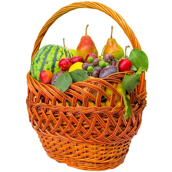 Autumn basket with fruit isolated on a white background. — Stock Photo, Image