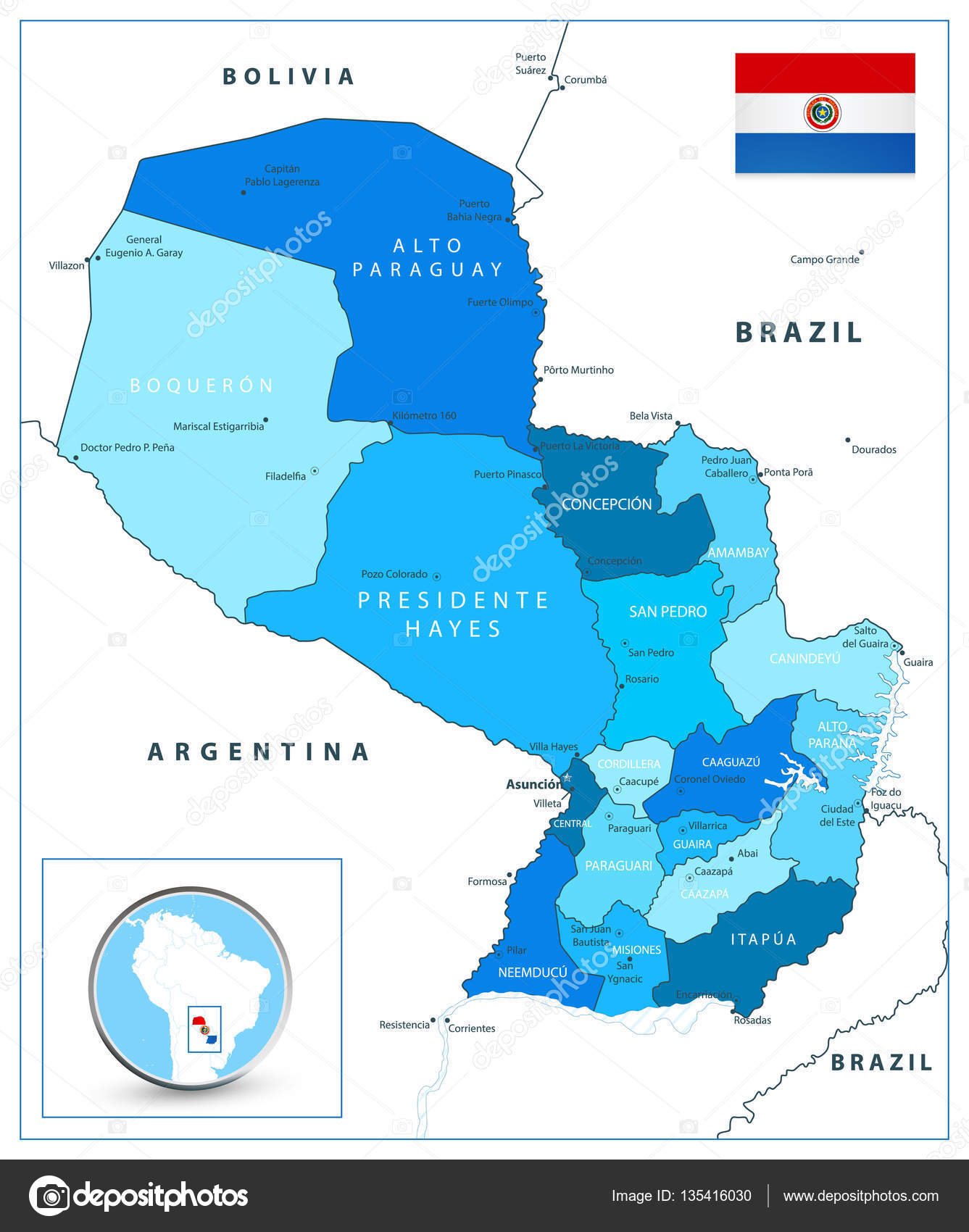 Paraguay Map In Colors Of Blue Vector Image By C Livenart Vector Stock 135416030
