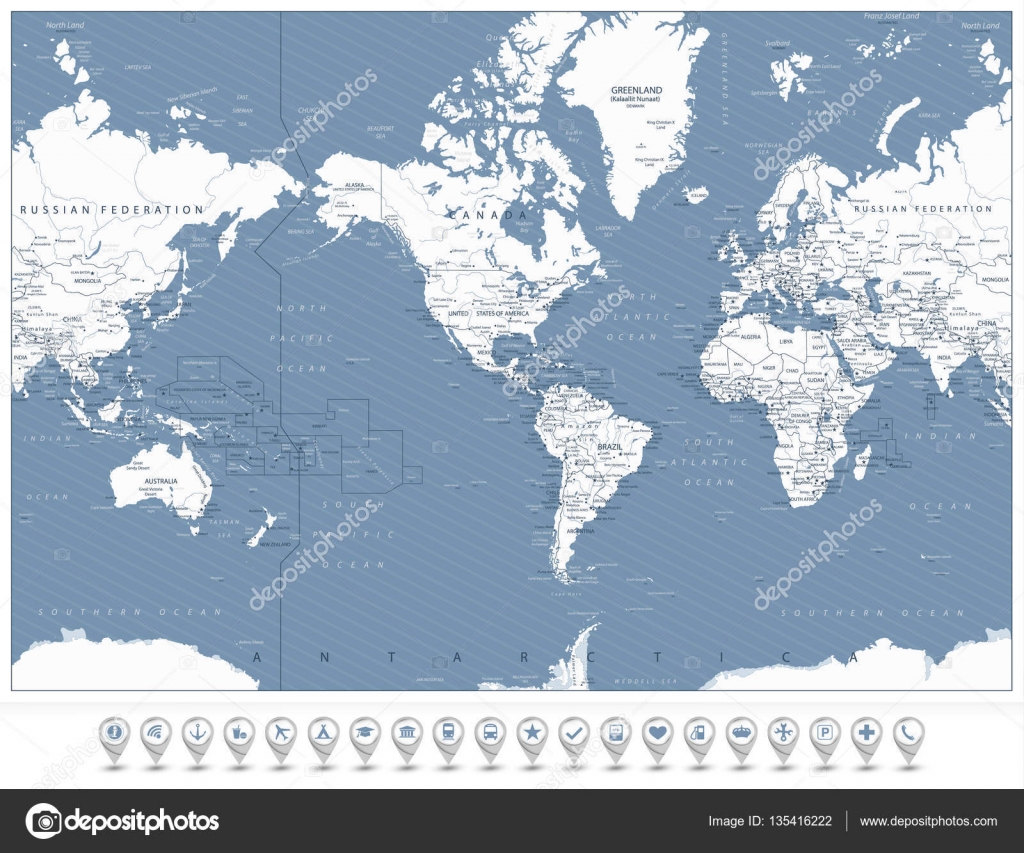 Carte Du Monde Centrée Sur Lamérique Et Les Icônes De