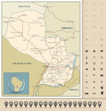 Yollar, demiryolları ve w ile Paraguay çok detaylı yol haritası