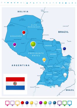 Paraguay harita harita işaretçilerle