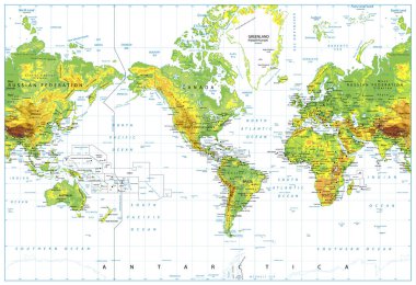 Amerika merkezli fiziksel dünya üzerinde beyaz izole Haritası