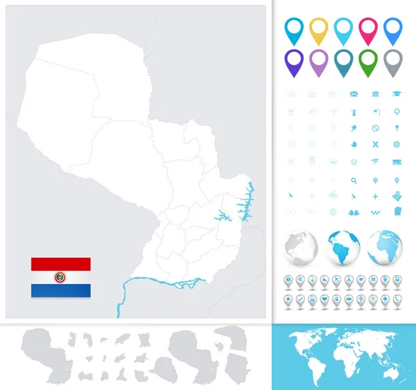 Paraguay esbozar mapa e iconos — Archivo Imágenes Vectoriales