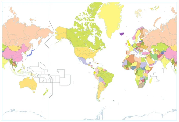 America Centered Political World Map aislado en blanco. No hay texto — Vector de stock