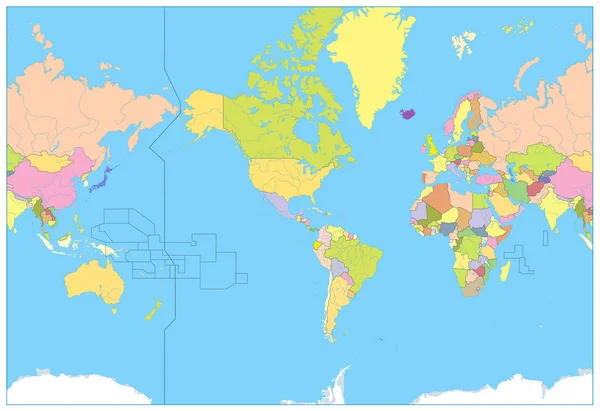 America Centered Political World Map (en inglés). No hay texto — Vector de stock