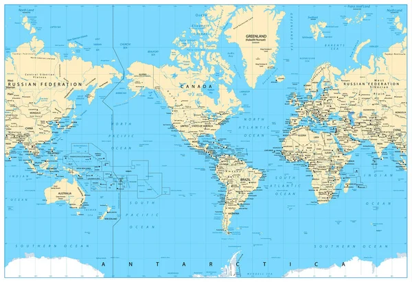 Carte du monde centrée sur l'Amérique — Image vectorielle