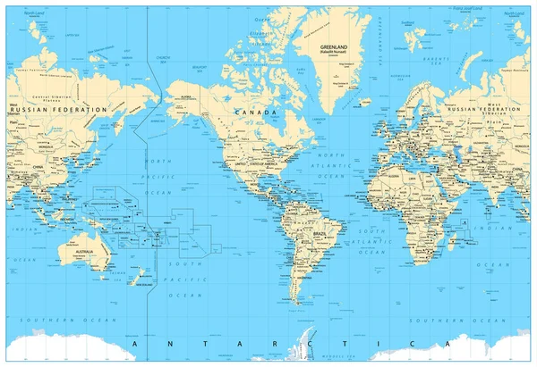 Mapa do Mundo Centrado na América —  Vetores de Stock