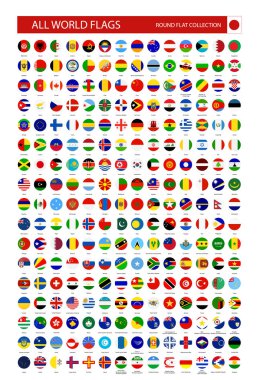 Tüm dünya bayrakları simgeleri düz yuvarlak