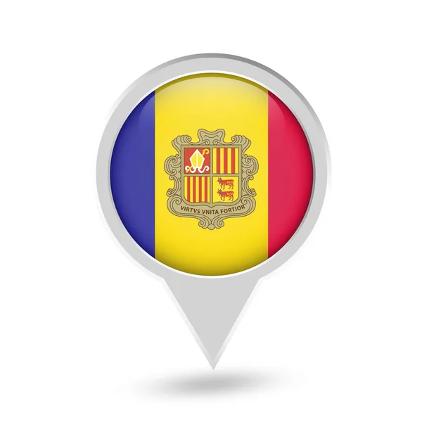 Andorra vlajka kulaté ikonu připínáčku — Stockový vektor