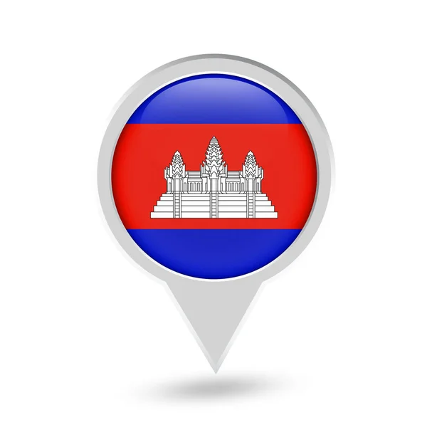 Bandeira do Camboja Ícone de pino redondo —  Vetores de Stock