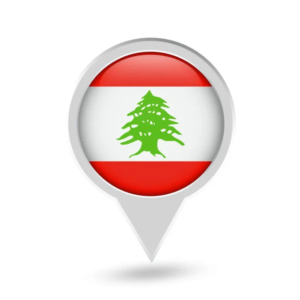 Icona di perno rotondo della bandiera del Libano — Vettoriale Stock