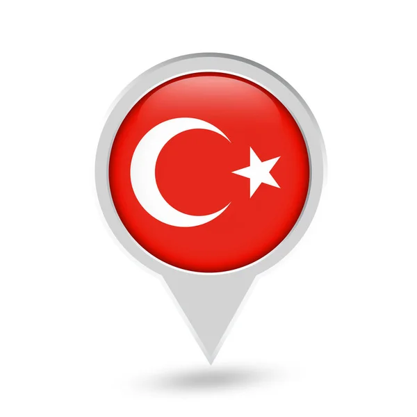 Bandera de Turquía Pin redondo icono — Vector de stock