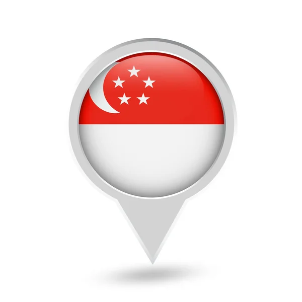 Ikon Pin Bundar Bendera Singapura - Stok Vektor