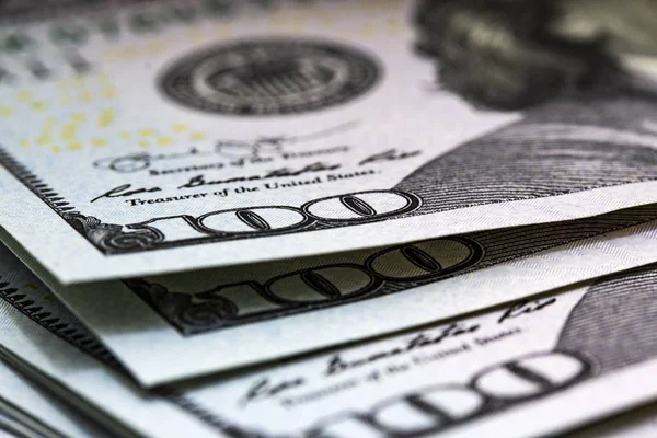 Close up view on one hundred dollars bills — ストック写真